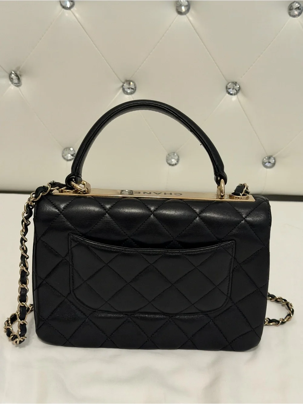 CHANEL Black Quilted Leather Top Handle Satchel with Gold Hardware